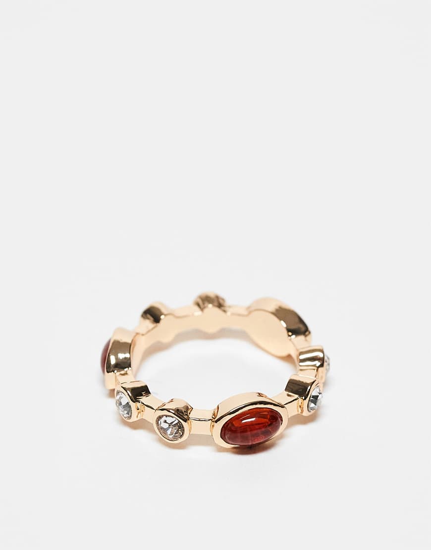 ASOS DESIGN - Goldfarbener Ring mit Bernstein- und Schmuckstein-Design von ASOS DESIGN