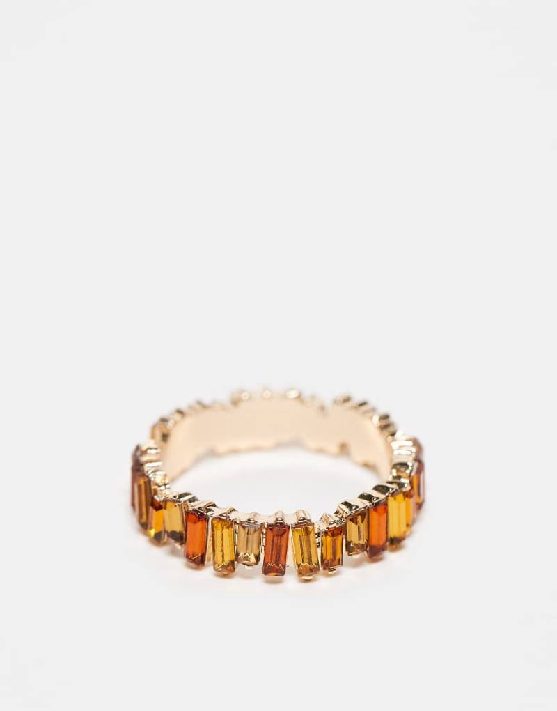 ASOS DESIGN - Goldfarbener Ring mit Schmucksteinen in abgestimmten Bernsteintönen im Baguette-Schliff-Bunt von ASOS DESIGN