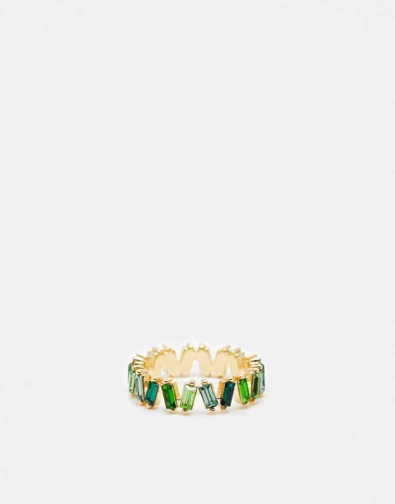 ASOS DESIGN - Goldfarbener Ring mit Schmucksteinen in abgestimmten Grüntönen mit Baguette-Schliff von ASOS DESIGN