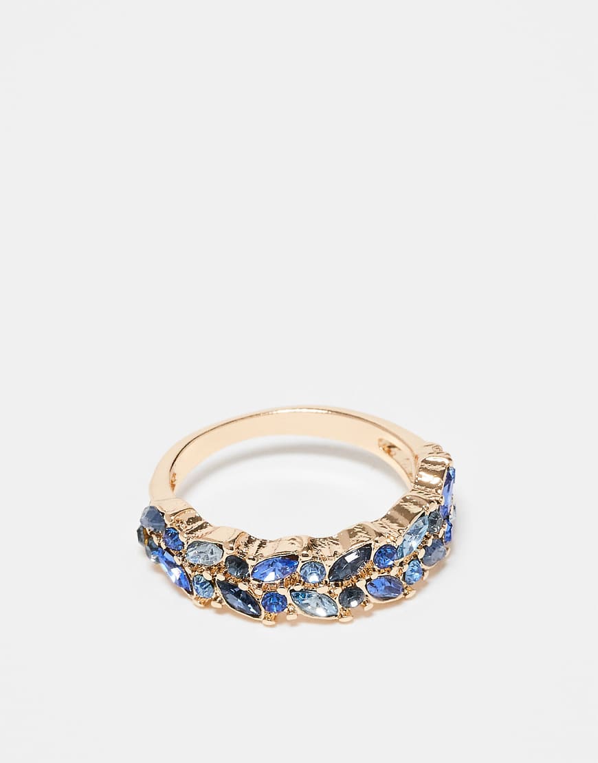 ASOS DESIGN - Goldfarbener Ring mit blauen Kristallen in verschiedenen Formen von ASOS DESIGN