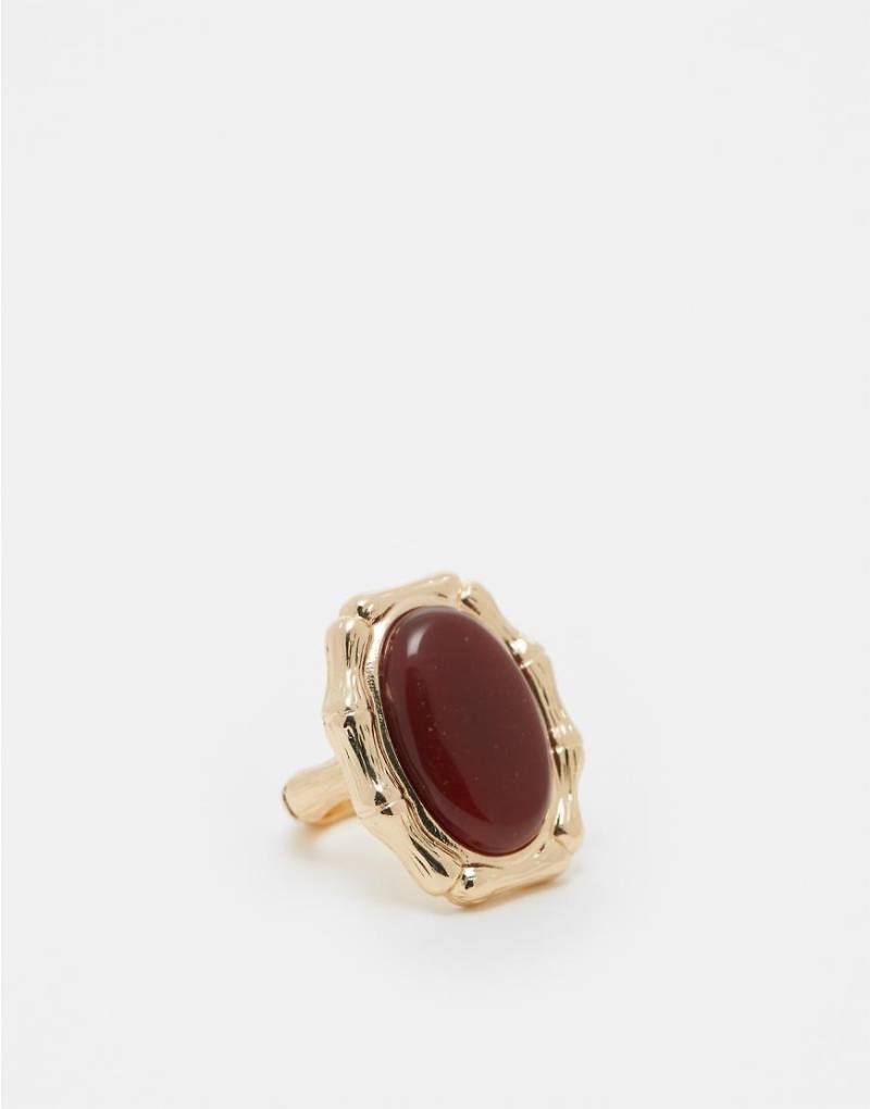 ASOS DESIGN - Goldfarbener Ring mit echtem Halbedelstein und Bambus-Design von ASOS DESIGN