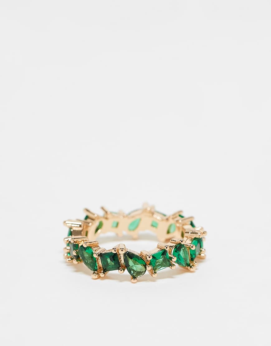 ASOS DESIGN - Goldfarbener Ring mit smaragdgrünen Kristallen in verschiedenen Formen von ASOS DESIGN