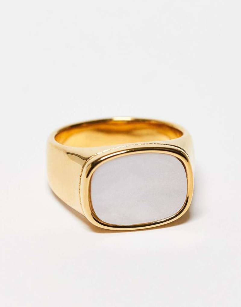 ASOS DESIGN - Goldfarbener Siegelring aus wasserfestem Edelstahl mit Perlmutt-Design von ASOS DESIGN