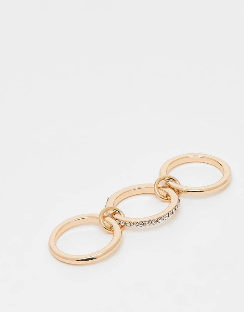 ASOS DESIGN - Goldfarbener Stapel-Ring mit Verzierung aus Kunstkristall und verbundenen Gliedern von ASOS DESIGN