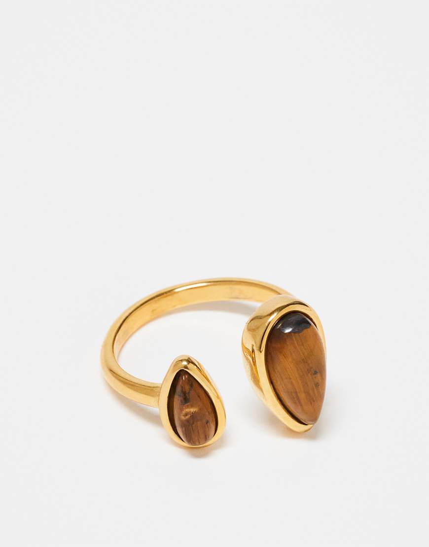 ASOS DESIGN - Goldfarbener Wickel-Ring aus Edelstahl mit Tigerauge-Halbedelstein ASOS DESIGN - Goldfarbener Wickel-Ring aus Edelstahl mit Tigerauge-Halbedelstein von ASOS DESIGN