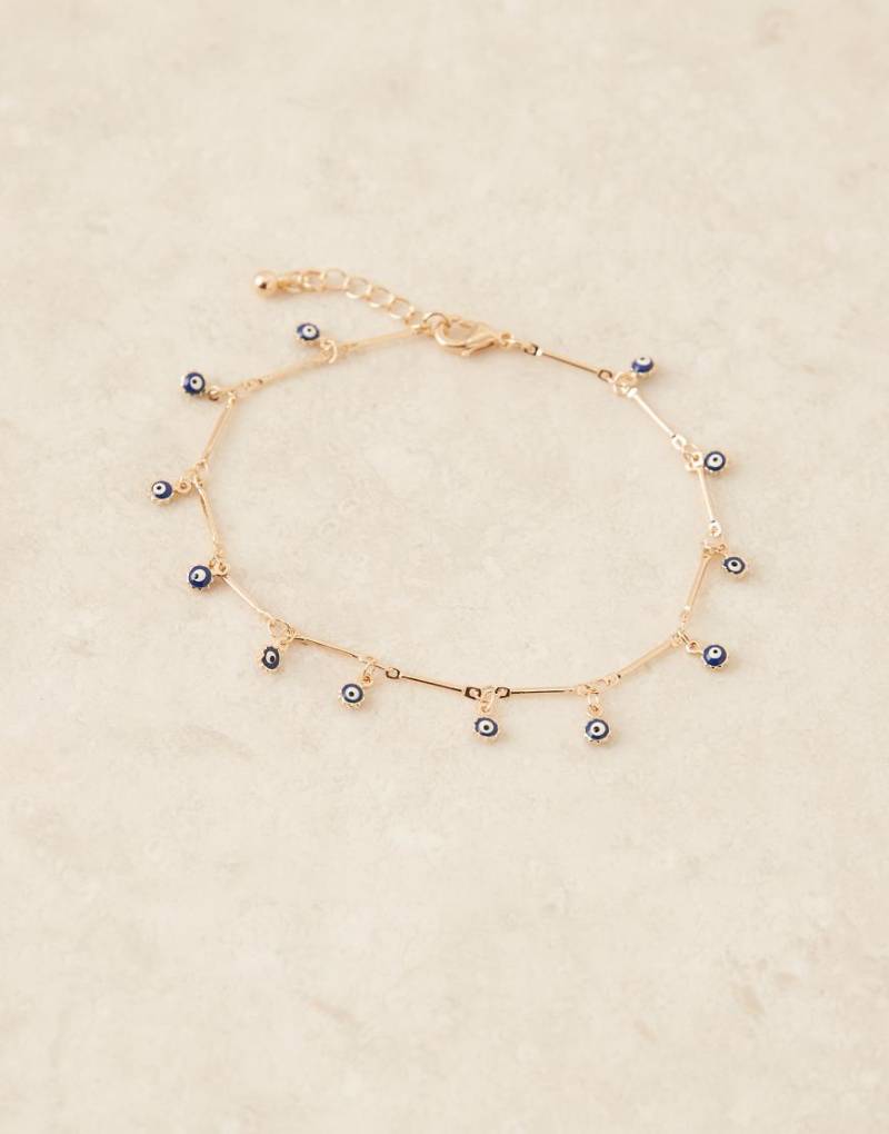 ASOS DESIGN - Goldfarbenes Fußkettchen mit Augenanhängern und zartem Ketten-Design von ASOS DESIGN