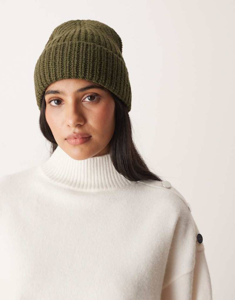ASOS DESIGN - Grobstrick-Mütze in Khaki-Grün von ASOS DESIGN
