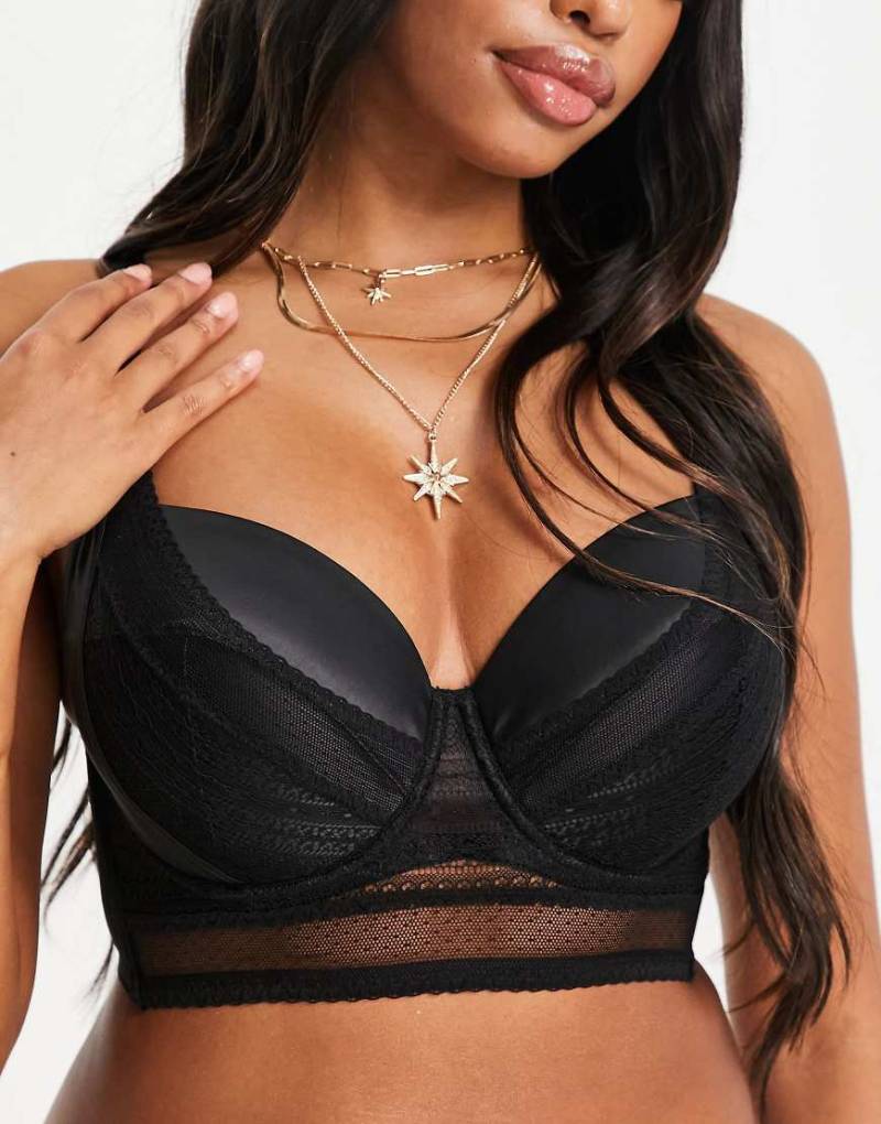 ASOS DESIGN - Größere Brust - Izzy - Vorgeformter BH aus geometrischem Netzstoff und Satin in Schwarz von ASOS DESIGN