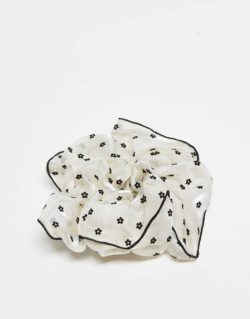 ASOS DESIGN - Großer Scrunchie-Haargummi aus strukturiertem Organza mit floralem Design und Kontrast-Einfassung-Weiß von ASOS DESIGN