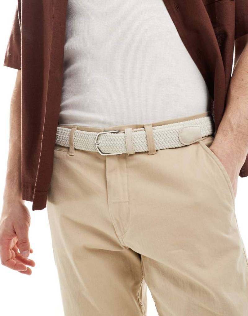ASOS DESIGN - Elastischer gewebter Gürtel aus ecrufarbenem Stoff-Weiß von ASOS DESIGN