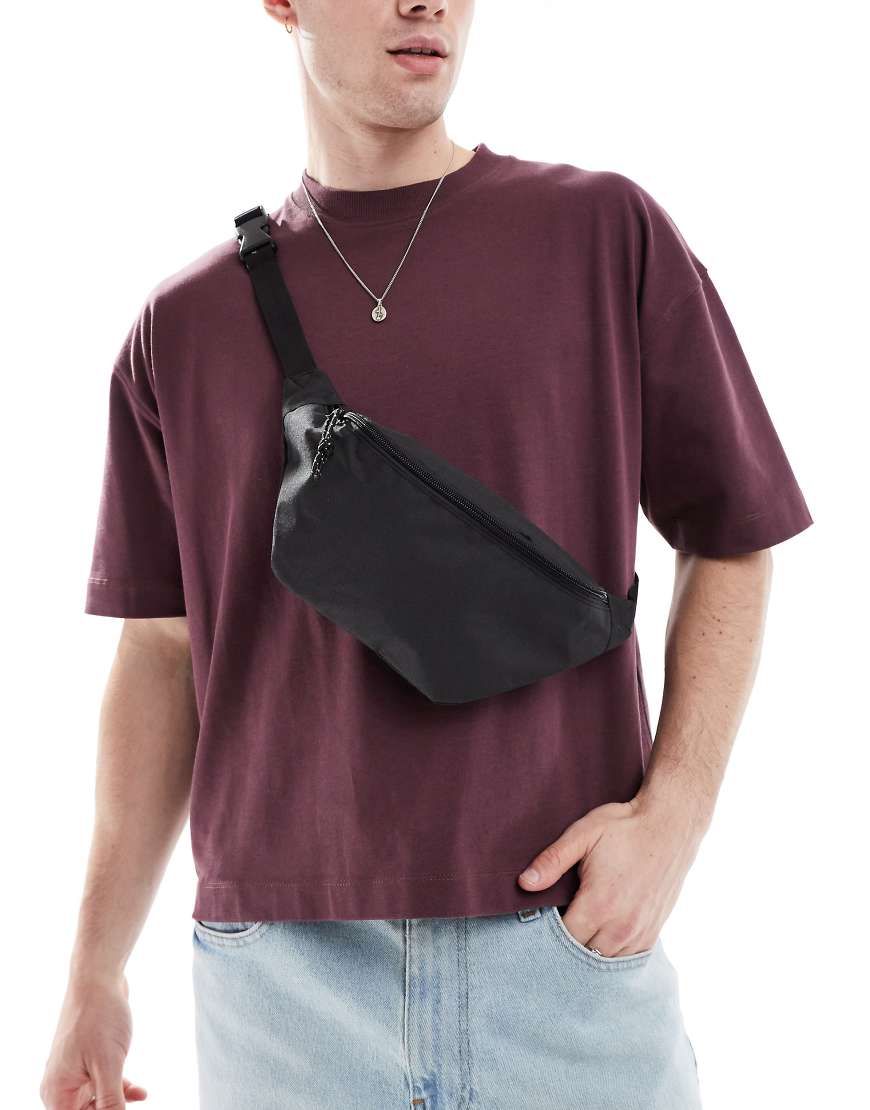 ASOS DESIGN - Gürteltasche zum Umhängen in Schwarz mit Kordel in Kontrastfarbe von ASOS DESIGN