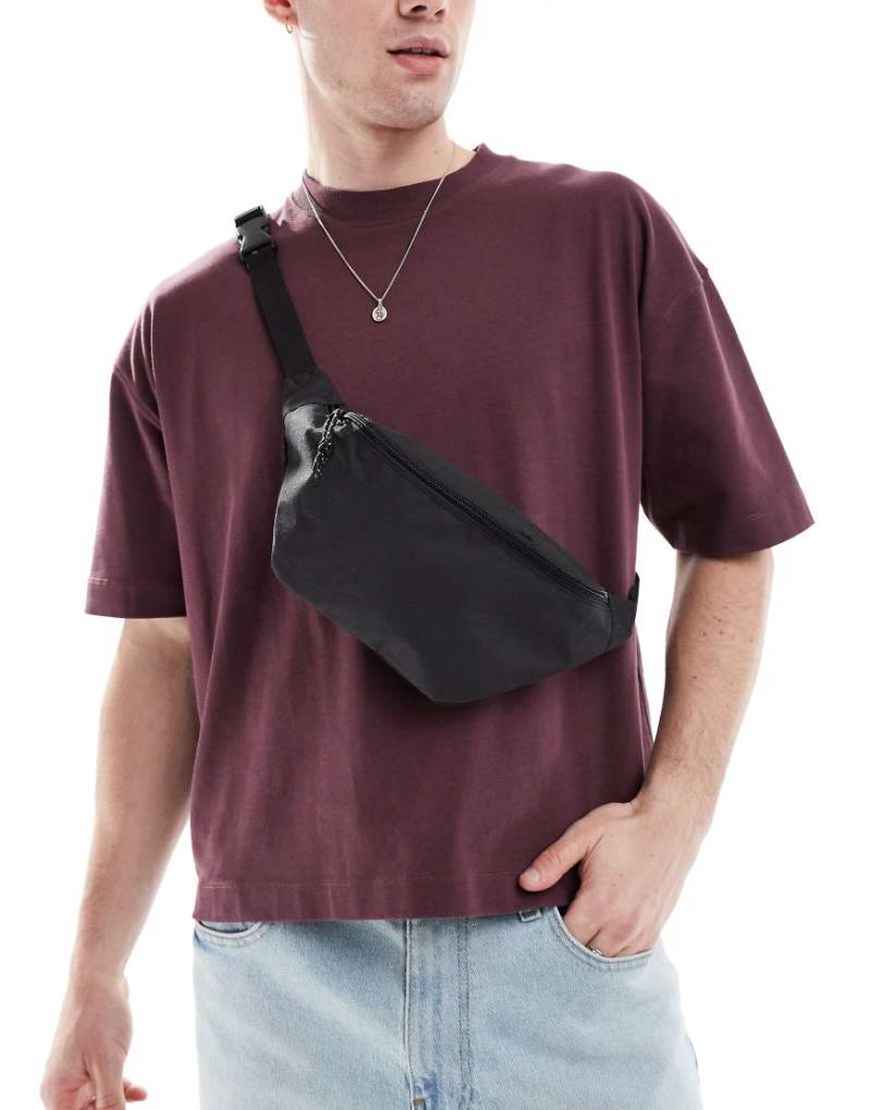 ASOS DESIGN - Gürteltasche zum Umhängen in Schwarz mit Kordel in Kontrastfarbe von ASOS DESIGN