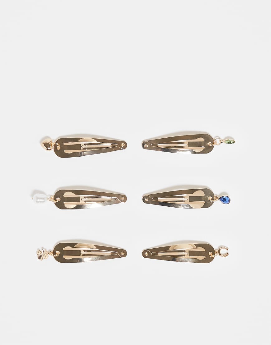ASOS DESIGN - Haarclips mit Anhängern in Goldton, 6er-Pack-Goldfarben von ASOS DESIGN