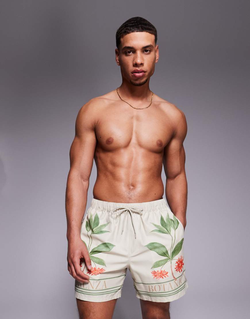 ASOS DESIGN - Halblange Badeshorts in Beige mit platziertem Print-Neutral ASOS DESIGN - Halblange Badeshorts in Beige mit platziertem Print-Neutral von ASOS DESIGN