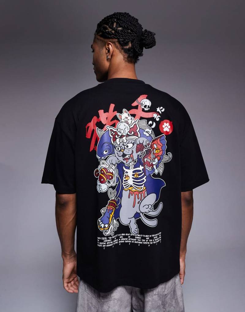 ASOS DESIGN - Oversize-T-Shirt in Schwarz mit Katzen-Print von ASOS DESIGN
