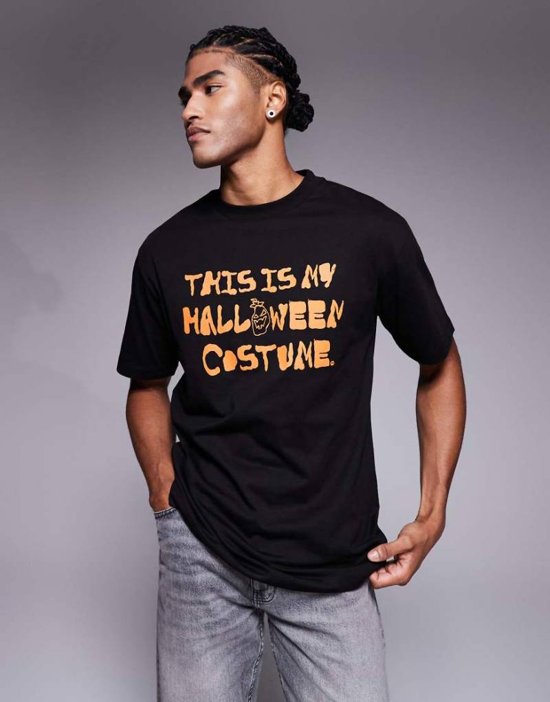 ASOS DESIGN - Halloween - Relaxed-Fit-T-Shirt in Schwarz mit Spruch-Textgrafik von ASOS DESIGN