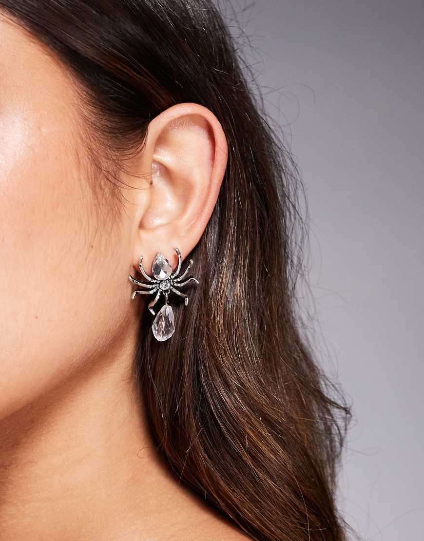 ASOS DESIGN - Halloween - Silberfarbene Ohrstecker im Spinnen-Design mit Schmucksteinen von ASOS DESIGN