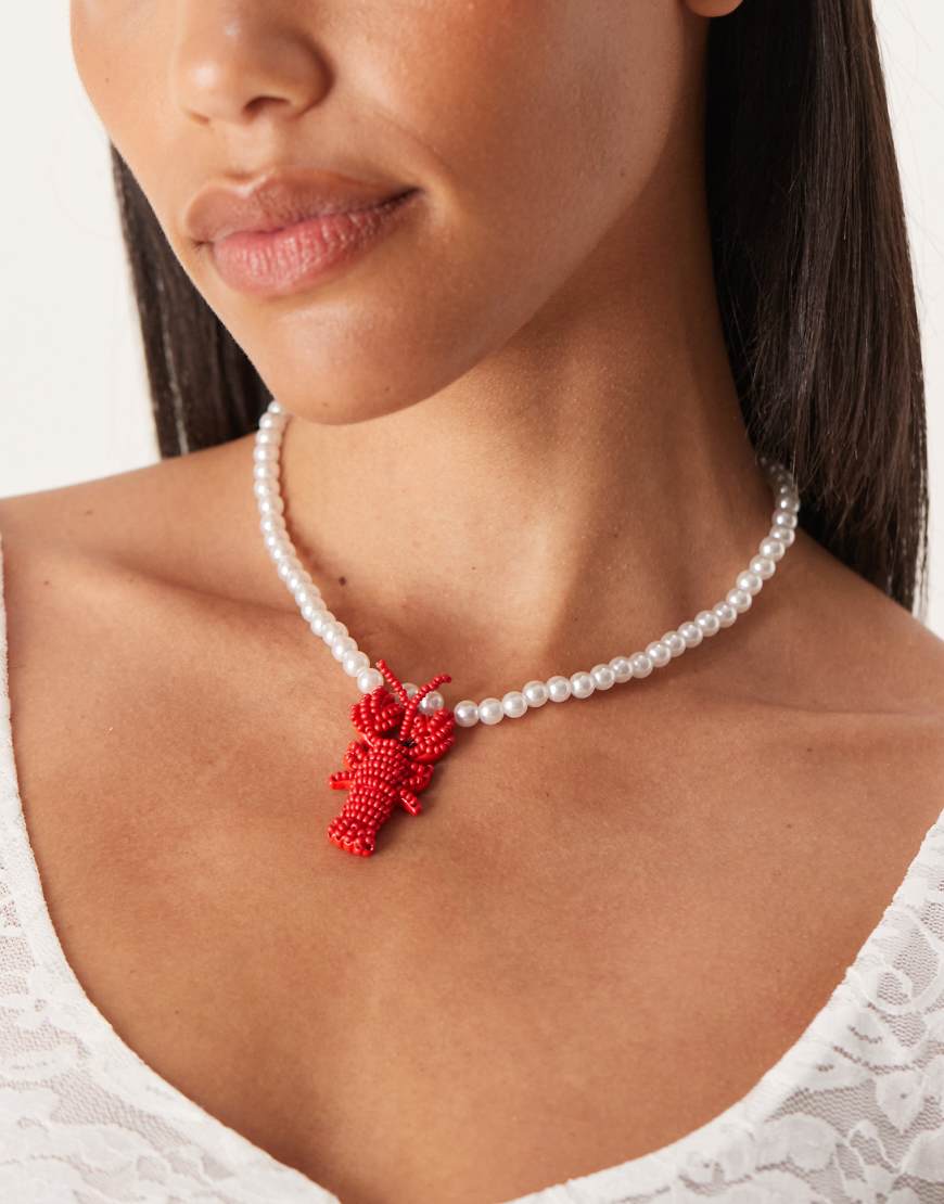 ASOS DESIGN - Halskette aus Kunstperlen mit Hummeranhänger-Weiß von ASOS DESIGN