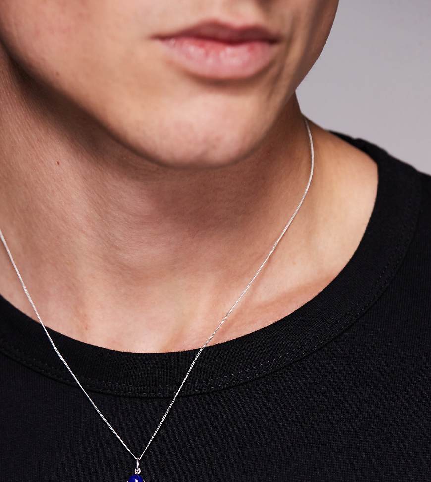 ASOS DESIGN - Halskette aus Sterlingsilber in Silber mit Anhänger mit Lapislazuli-Halbedelstein von ASOS DESIGN