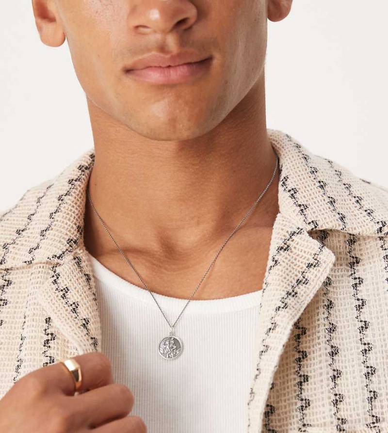 ASOS DESIGN - Silberfarbene Halskette aus Sterlingsilber mit Christophorus-Anhänger von ASOS DESIGN