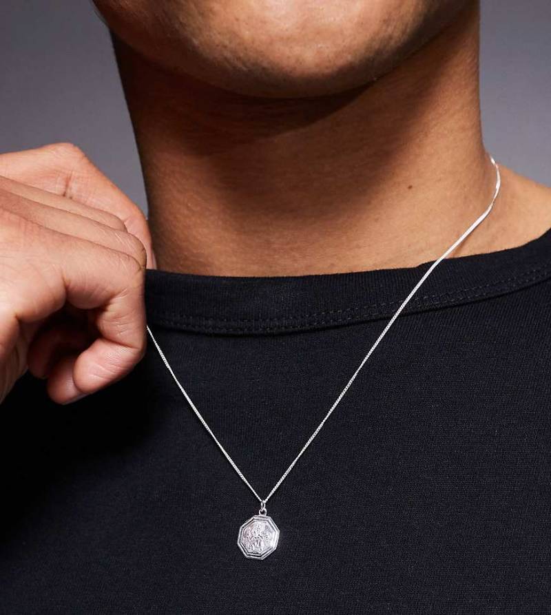 ASOS DESIGN - Halskette aus Sterlingsilber mit sechseckigem Christopherus-Anhänger von ASOS DESIGN