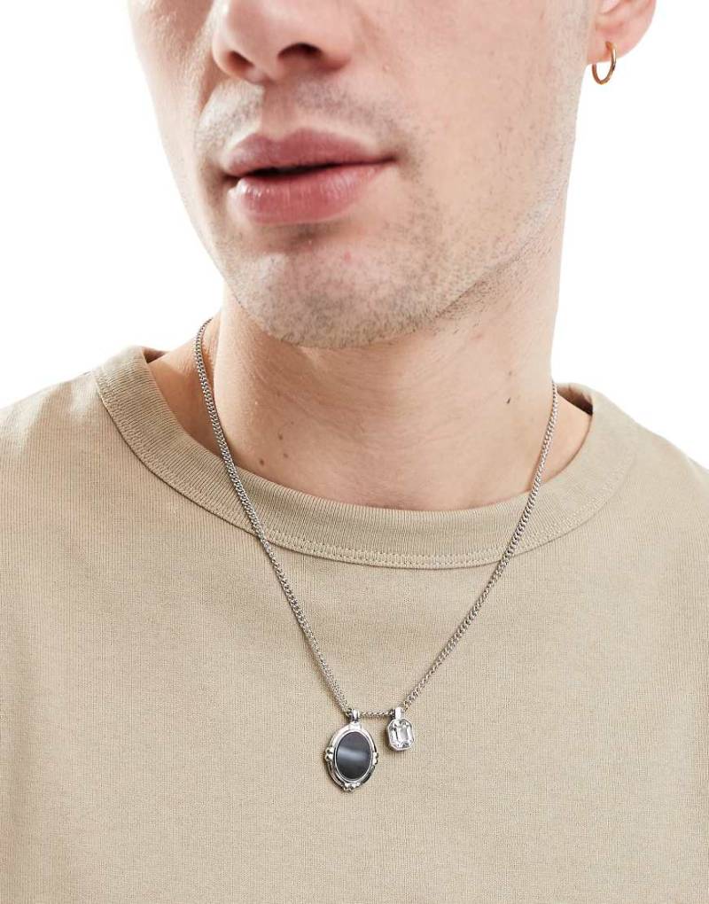 ASOS DESIGN - Silberfarbene Halskette mit schwarzem Schmuckstein-Anhänger und Strassstein-Anhänger von ASOS DESIGN