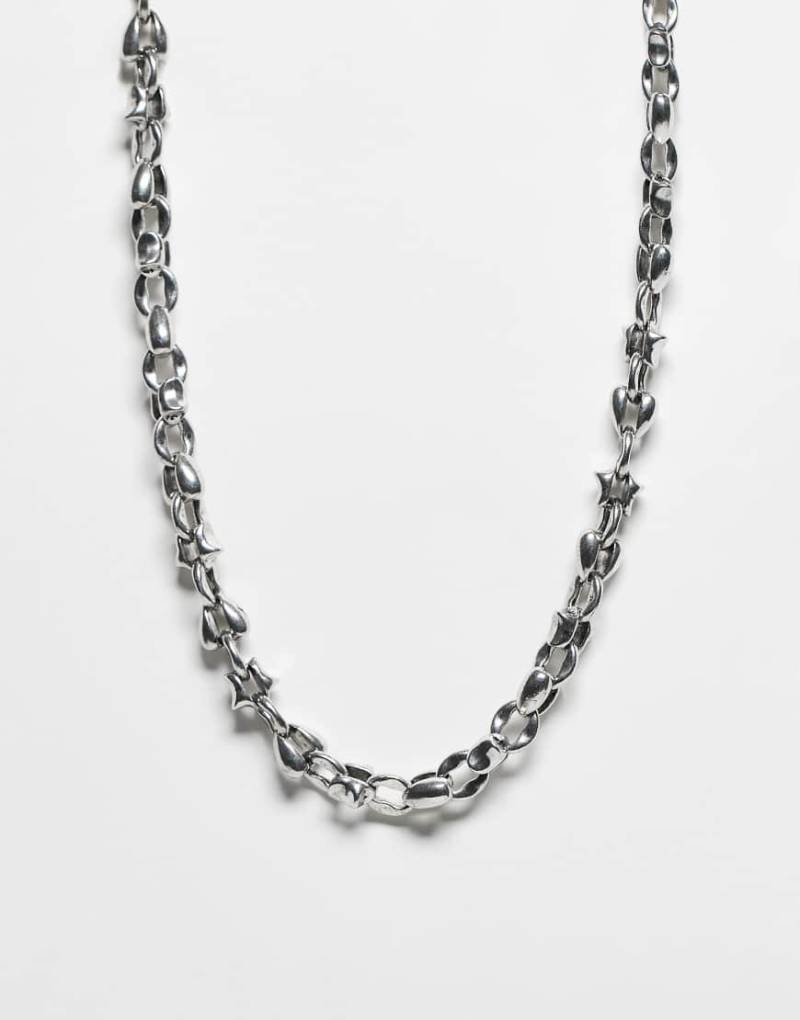 ASOS DESIGN - Halskette in Silberoptik mit herz- und sternförmigen Kettengliedern von ASOS DESIGN