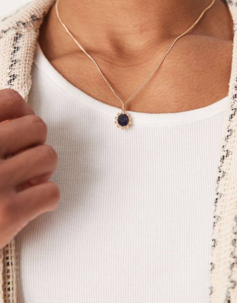 ASOS DESIGN - Halskette mit Kunstkristallanhänger in Blau und Goldoptik-Goldfarben von ASOS DESIGN