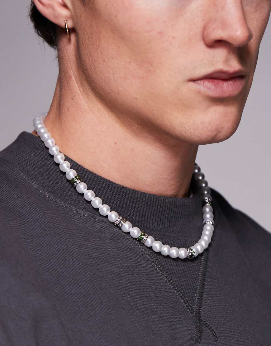 ASOS DESIGN - Halskette mit Perlen und silberfarbenen Rondellen von ASOS DESIGN
