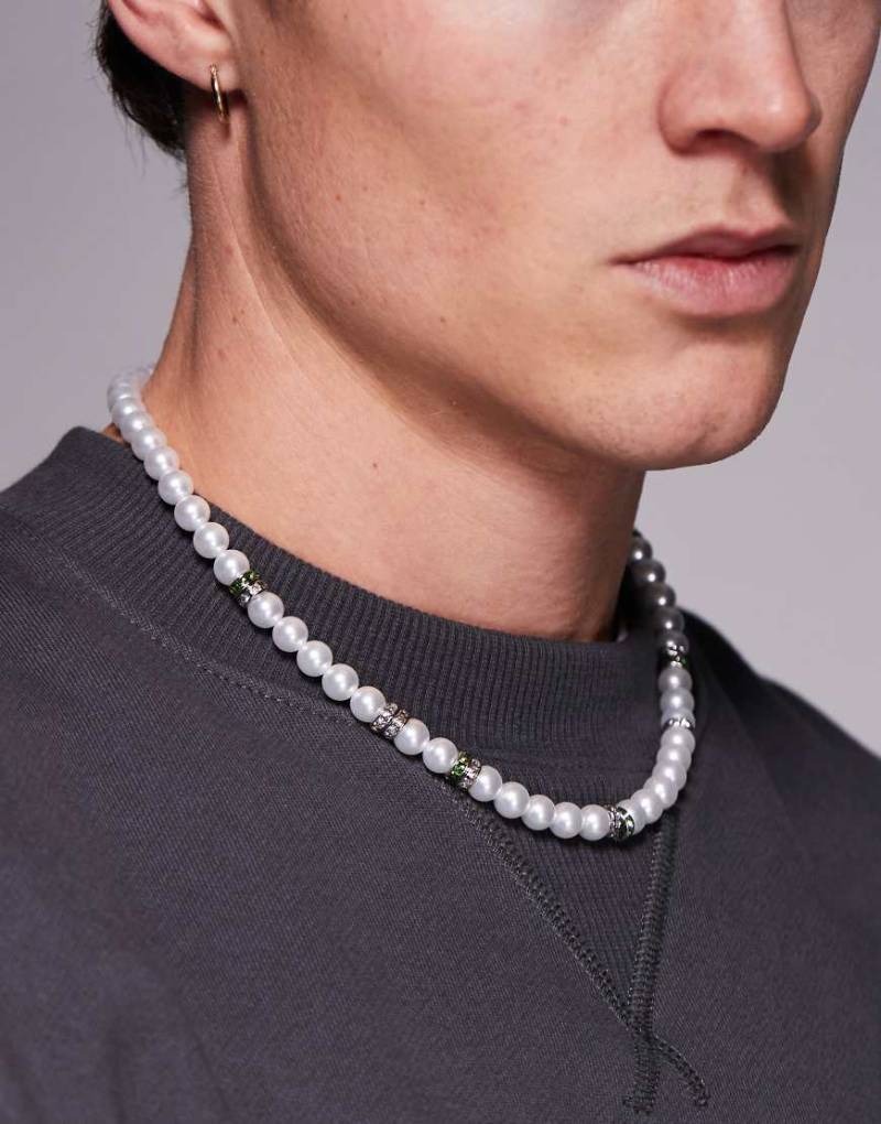 ASOS DESIGN - Halskette mit Perlen und silberfarbenen Rondellen von ASOS DESIGN