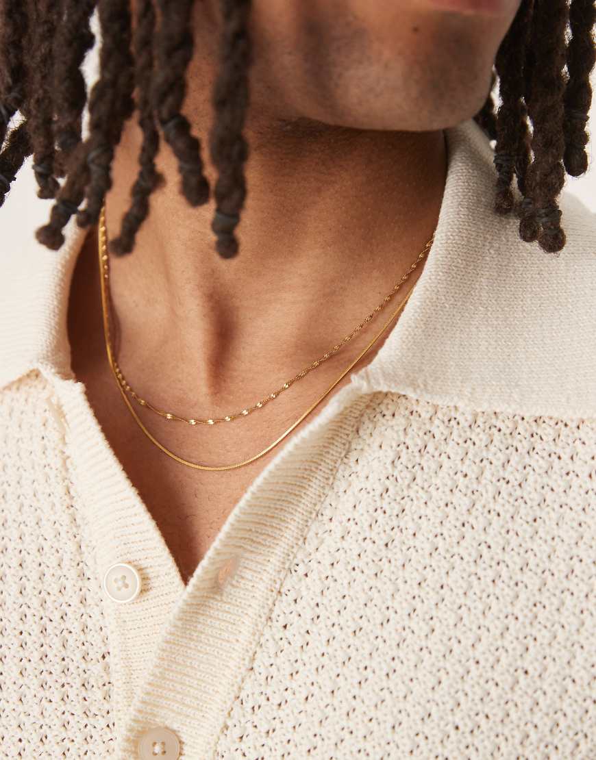 ASOS DESIGN - Halsketten im goldfarbenen Schlangendesign aus wasserfestem Edelstahl im 2er-Pack von ASOS DESIGN