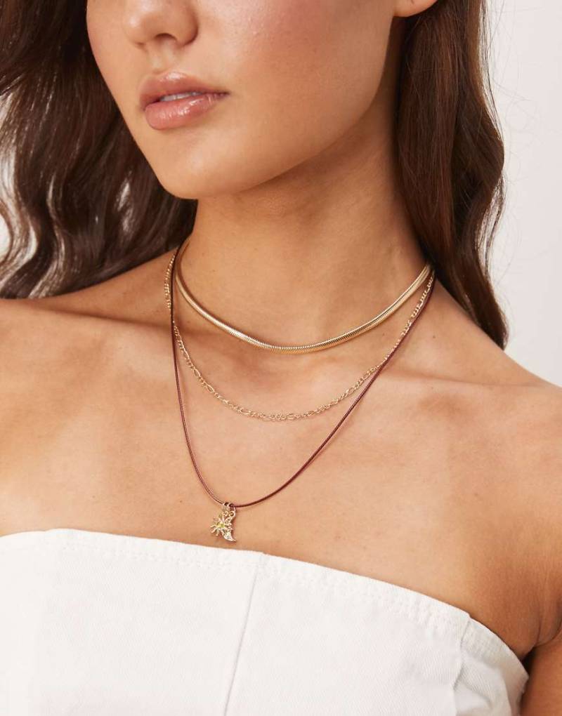 ASOS DESIGN - Halsketten mit verschiedenen Designs aus Cord und in Gold-Optik mit Himmelskörper-Anhänger im Multipack-Goldfarben von ASOS DESIGN