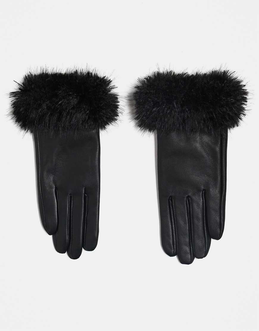 ASOS DESIGN - Handschuhe aus Leder in Schwarz mit Besatz aus mongolischem Kunstfell ASOS DESIGN - Handschuhe aus Leder in Schwarz mit Besatz aus mongolischem Kunstfell von ASOS DESIGN