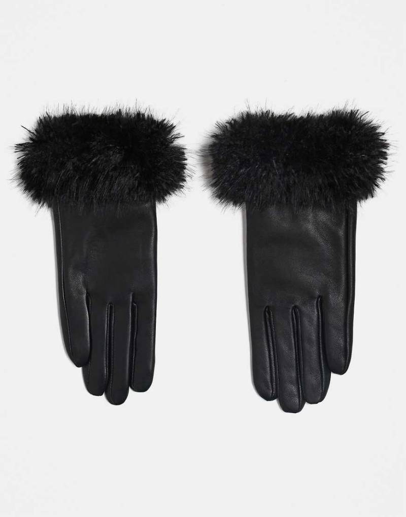 ASOS DESIGN - Handschuhe aus Leder in Schwarz mit Besatz aus mongolischem Kunstfell ASOS DESIGN - Handschuhe aus Leder in Schwarz mit Besatz aus mongolischem Kunstfell von ASOS DESIGN