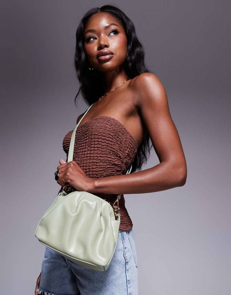 ASOS DESIGN - Handtasche in Grün mit gehämmertem Metallhenkel und abnehmbarem Umhängeriemen von ASOS DESIGN