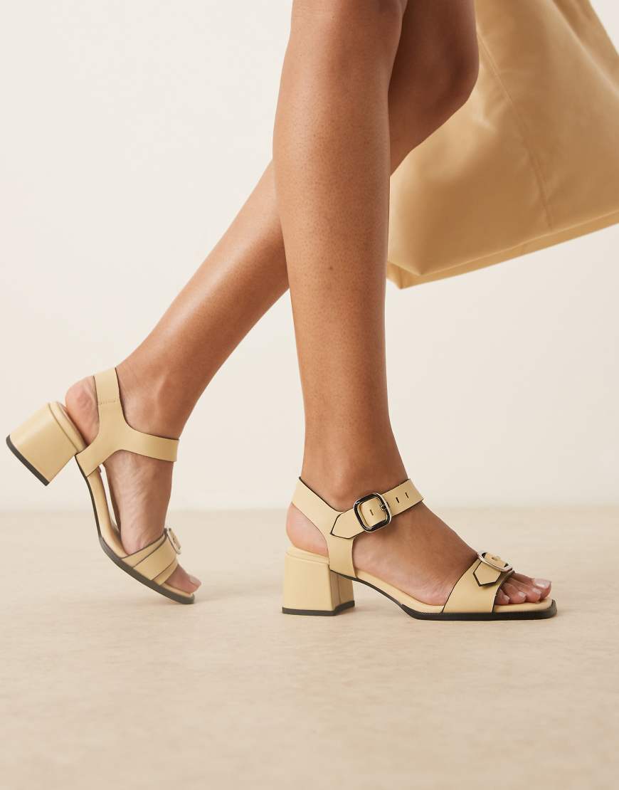 ASOS DESIGN - Harland - Schuhe aus hochwertigem Leder in Buttermilchgelb mit mittelhohem Absatz und Schnallendetail von ASOS DESIGN