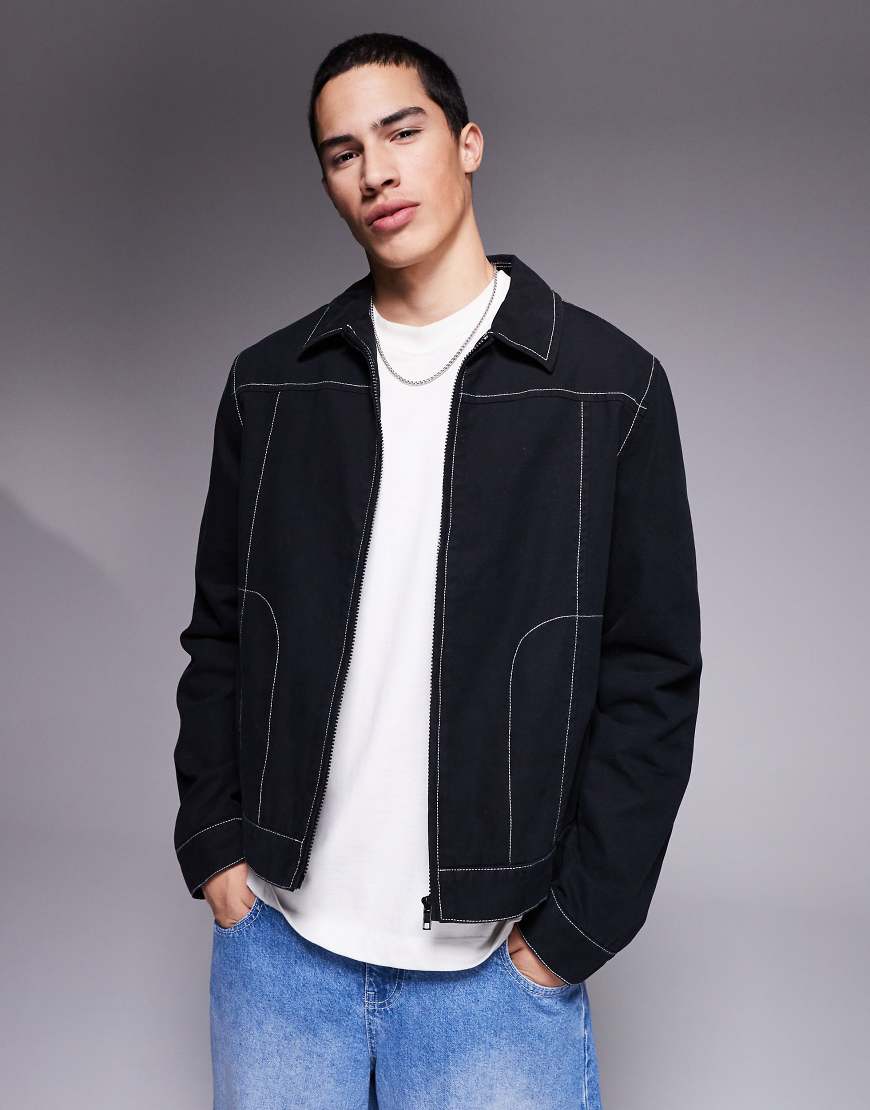 ASOS DESIGN - Harrington-Jacke aus Baumwolle in verwaschenem Schwarz ASOS DESIGN - Harrington-Jacke aus Baumwolle in verwaschenem Schwarz von ASOS DESIGN