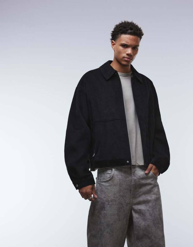 ASOS DESIGN - Harrington-Jacke aus Cord in Schwarz von ASOS DESIGN