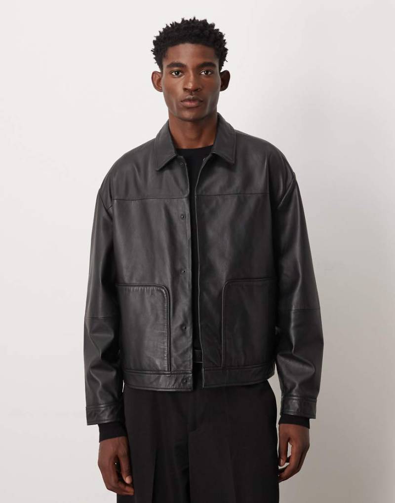 ASOS DESIGN - Harrington-Jacke aus Echtleder in Schwarz von ASOS DESIGN