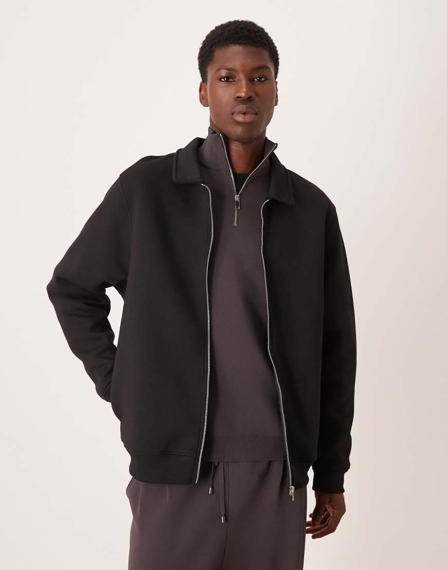 ASOS DESIGN - Harrington-Jacke aus Jersey in Schwarz aus schwerem Stoff in Neoprenoptik von ASOS DESIGN