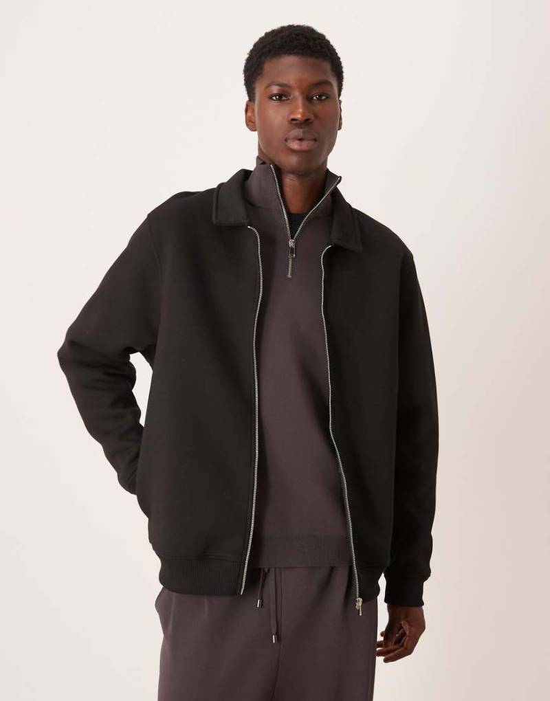 ASOS DESIGN - Harrington-Jacke aus Jersey in Schwarz aus schwerem Stoff in Neoprenoptik von ASOS DESIGN