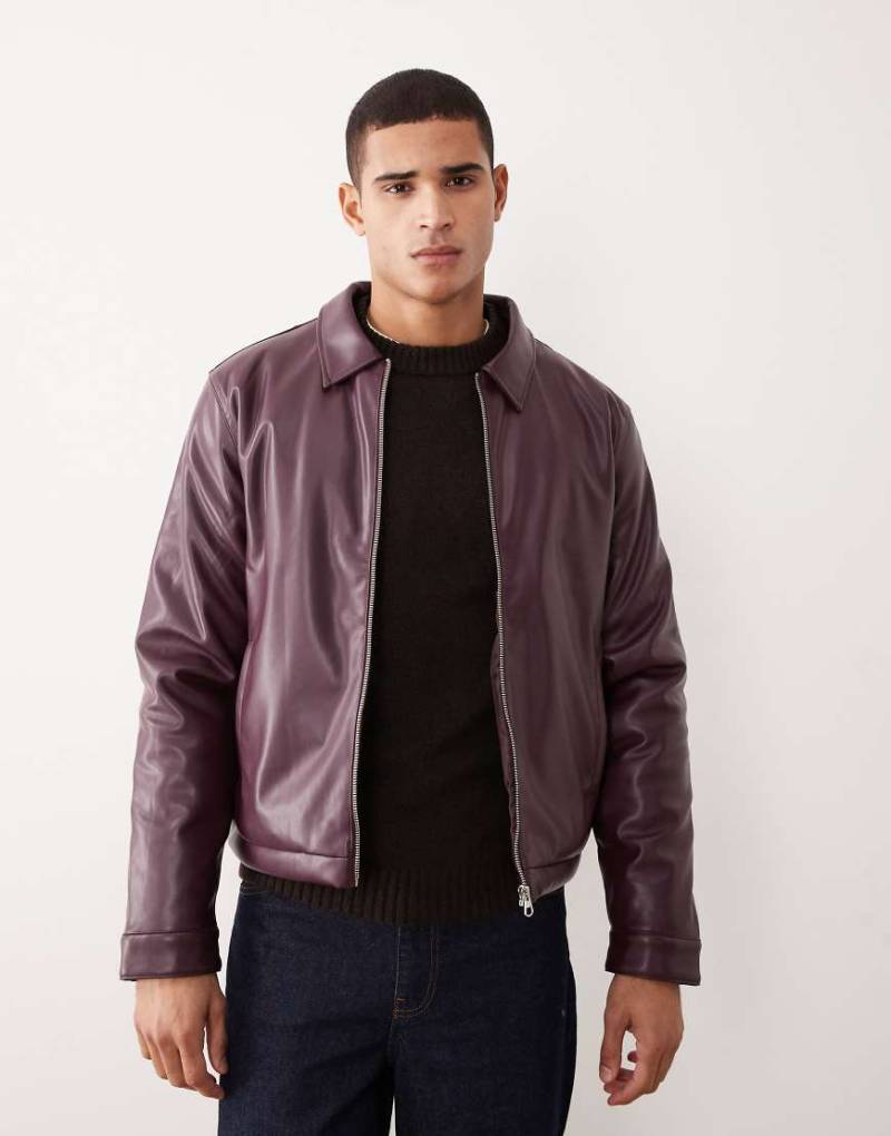ASOS DESIGN - Harrington-Jacke aus Kunstleder in Burgunder-Rot von ASOS DESIGN