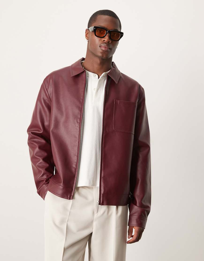 ASOS DESIGN - Harrington-Jacke aus Kunstleder in Burgunder-Rot von ASOS DESIGN