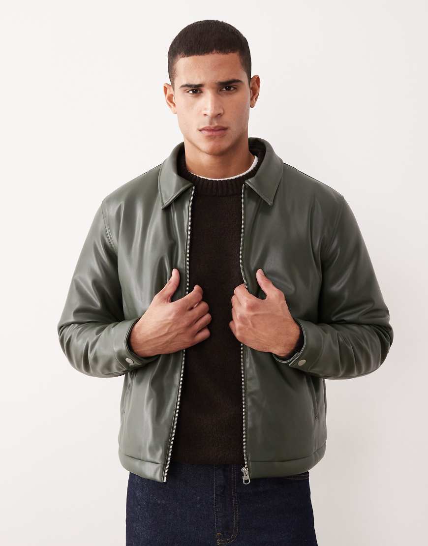 ASOS DESIGN - Harrington-Jacke aus Kunstleder in Grün-Marineblau von ASOS DESIGN