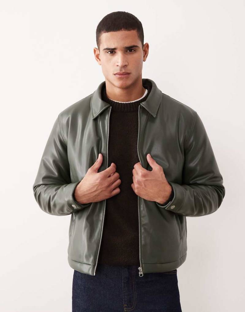 ASOS DESIGN - Harrington-Jacke aus Kunstleder in Grün-Marineblau ASOS DESIGN - Harrington-Jacke aus Kunstleder in Grün-Marineblau von ASOS DESIGN