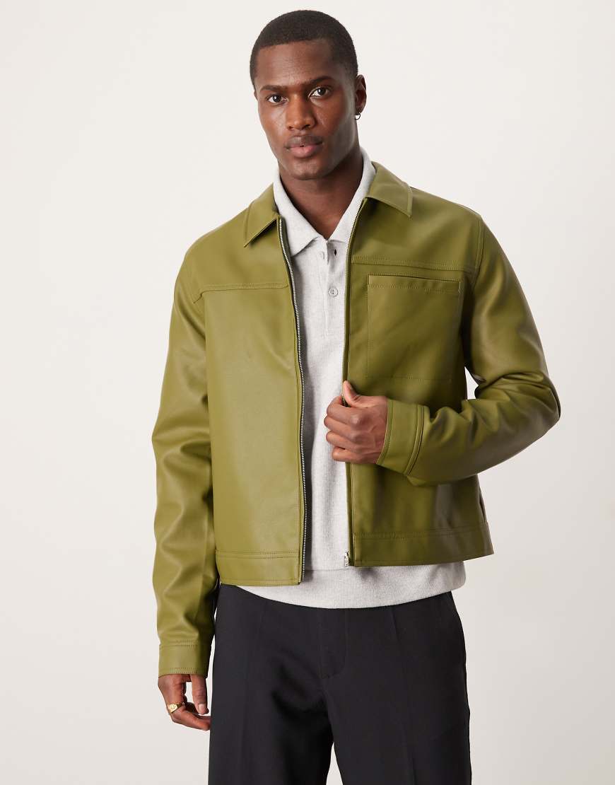 ASOS DESIGN - Harrington-Jacke aus Kunstleder in Grün ASOS DESIGN - Harrington-Jacke aus Kunstleder in Grün von ASOS DESIGN