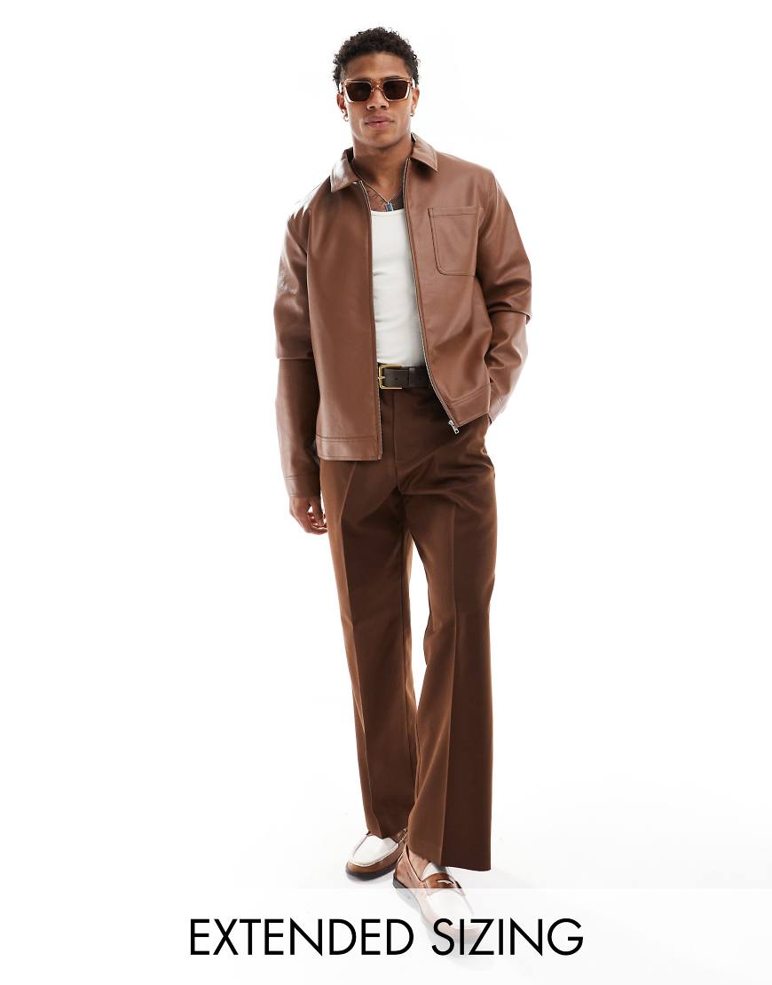 ASOS DESIGN - Harrington-Jacke aus Kunstleder in Hellbraun von ASOS DESIGN