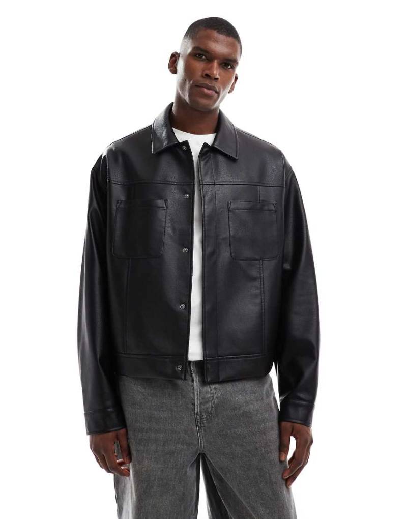 ASOS DESIGN - Harrington-Jacke aus Kunstleder in Schwarz von ASOS DESIGN
