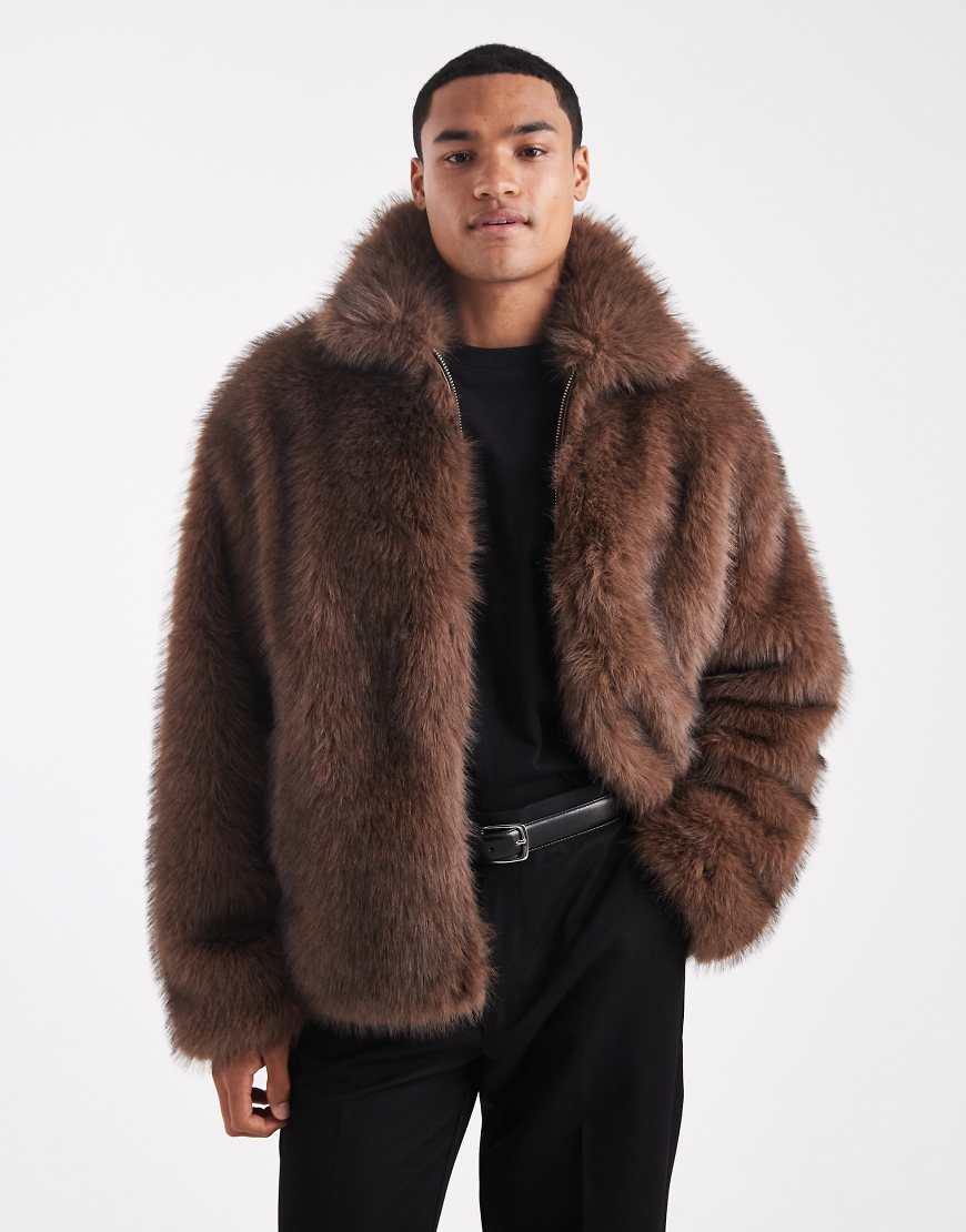 ASOS DESIGN - Harrington-Jacke aus Kunstpelz in Braun-Brown von ASOS DESIGN
