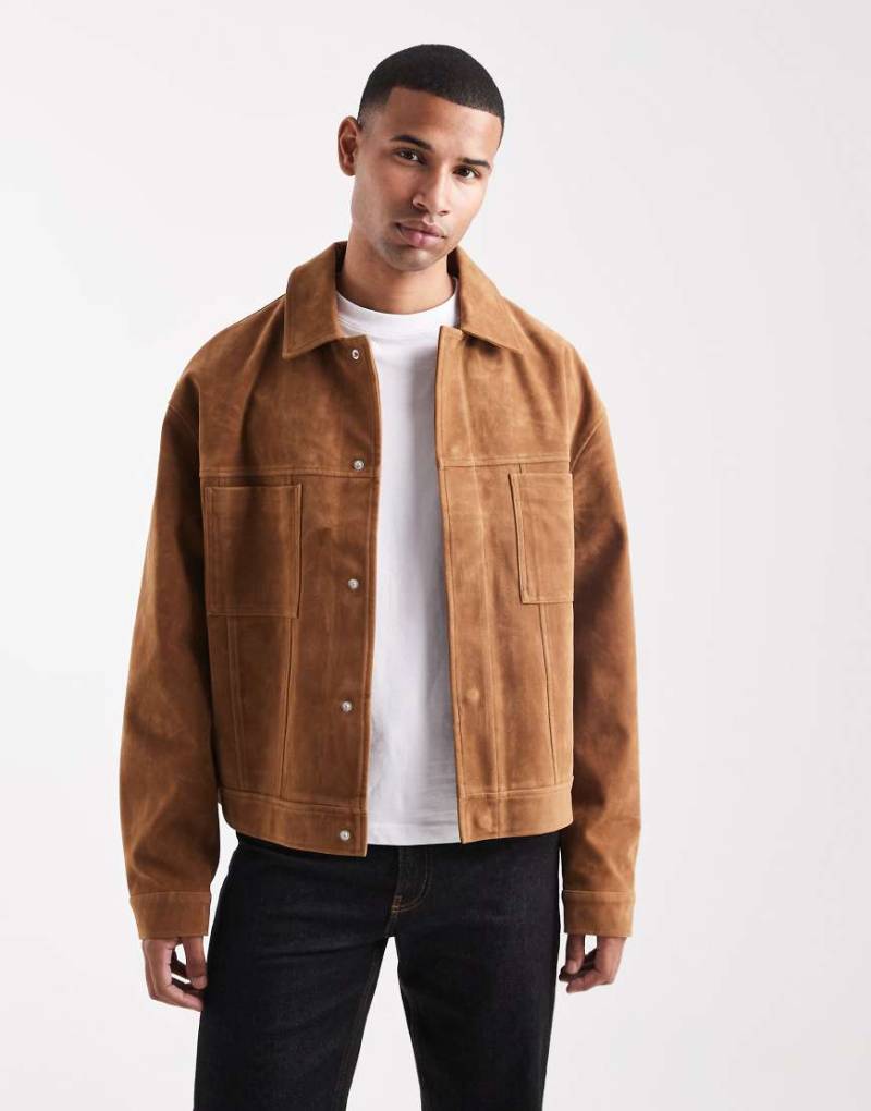 ASOS DESIGN - Harrington-Jacke aus Wildlederimitat in Braun von ASOS DESIGN